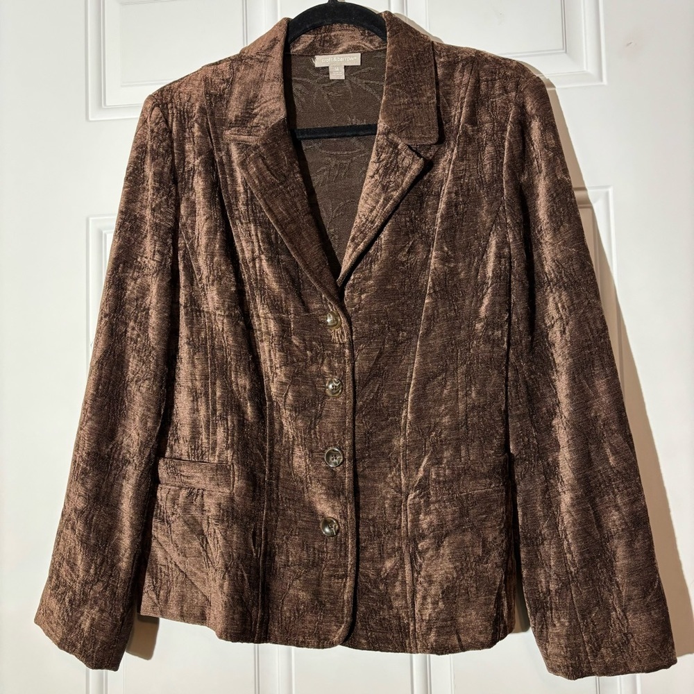 Croft & Barrow Brown Textured Velour Blazer/Jacket, Size 14